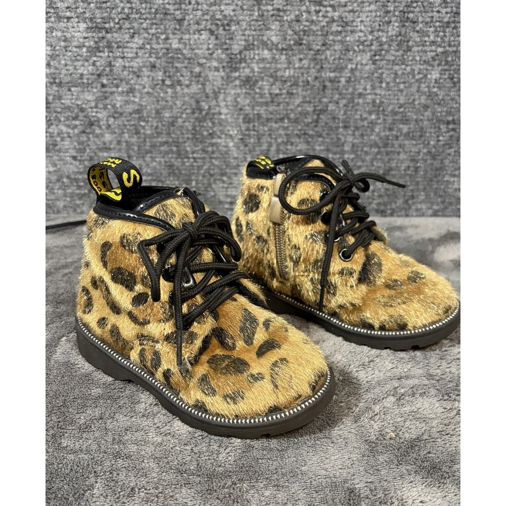 Unbranded Leopard Faux Fur Boots Toddler 7 7.5 Brown Punk Grunge Lace Up EU 23